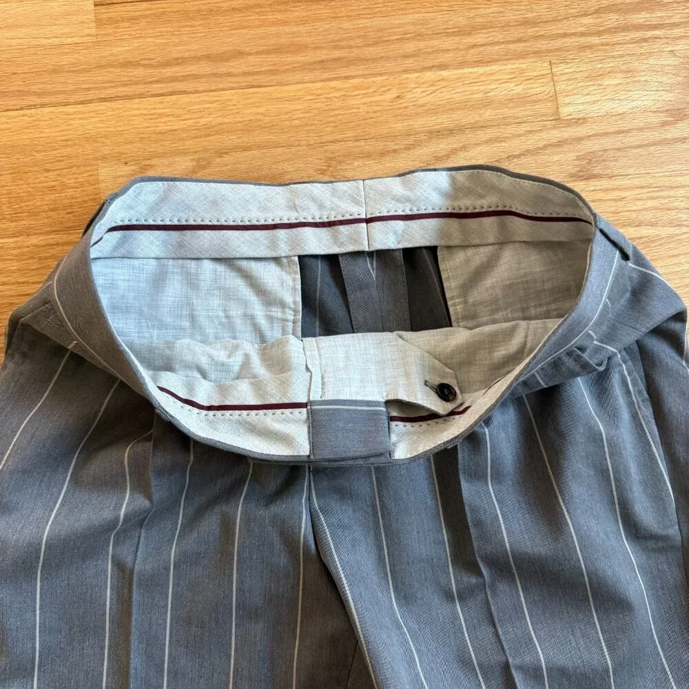 Brunello Cucinelli Pleated Chalk Stripe Wool & Cotton Trousers Size 36/36 - Picture 11 of 13